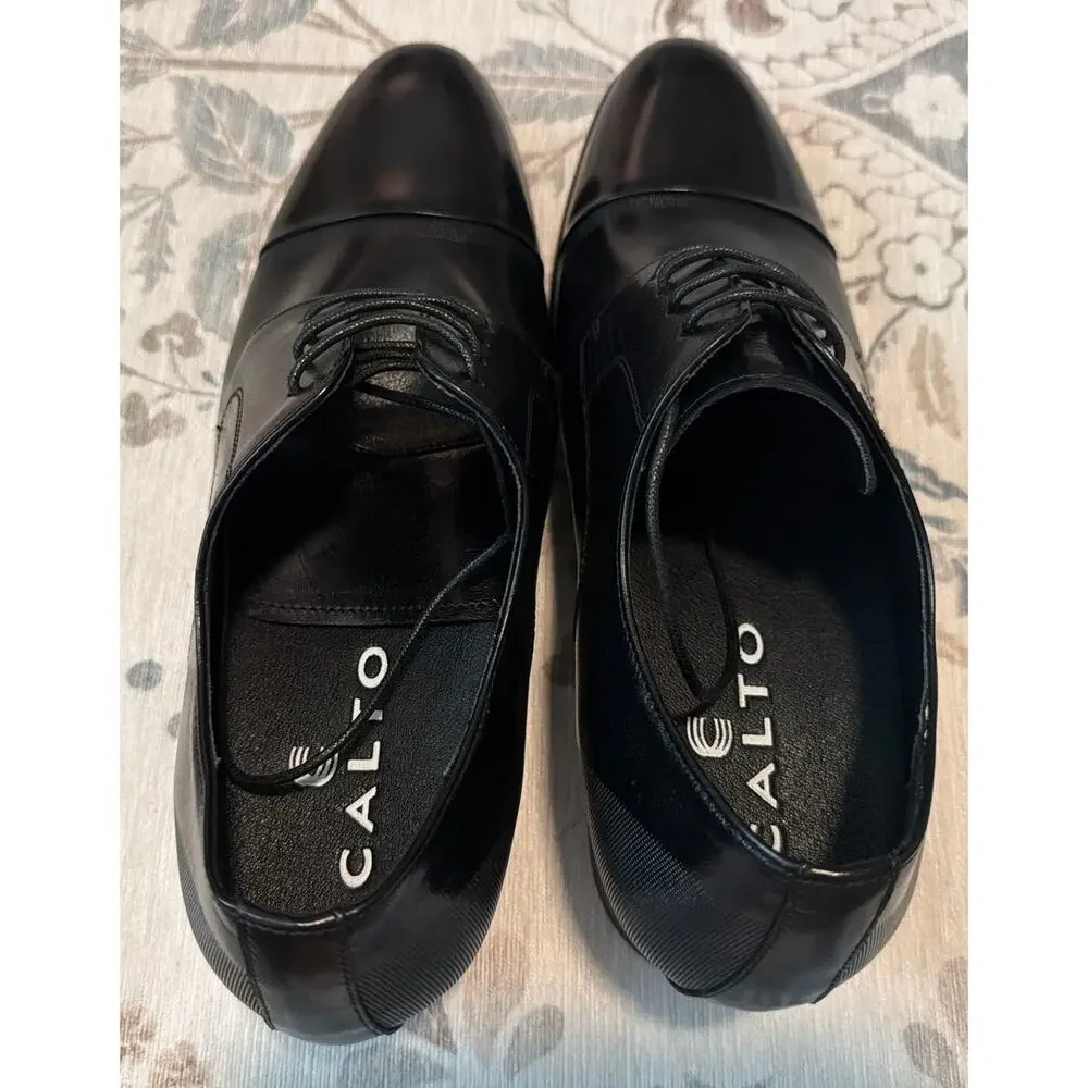 CALTO Men's Black Leather CapToe Oxford Elevator Shoes Size 11 Height Increasing